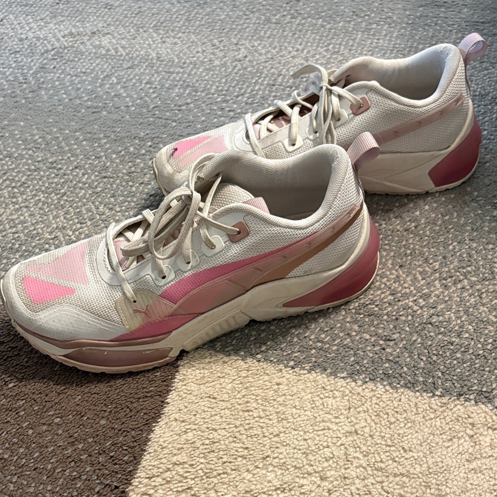 Puma Women’s White Sneakers with Pink and Beige Accents